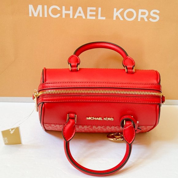 Michael Kors Jet Set Travel XS MINI Satchel Shoulder Crossbody Bag MK Gold/Red - Picture 10 of 15